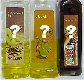 Which carrier oils should you choose? Grapeseed oil, olive oil and sesame oil bottles