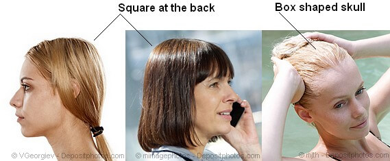 Women with a square or box shape to their skull like these do not develop baldness at the back of the head Women with a box skull shape