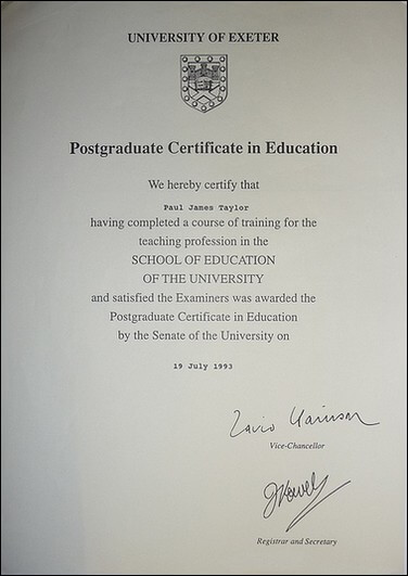 Post Graduate Certificate in Education 1993 Post Graduate Certificate in Education 1993