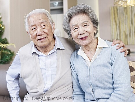 Senior Japanese couple without hair loss